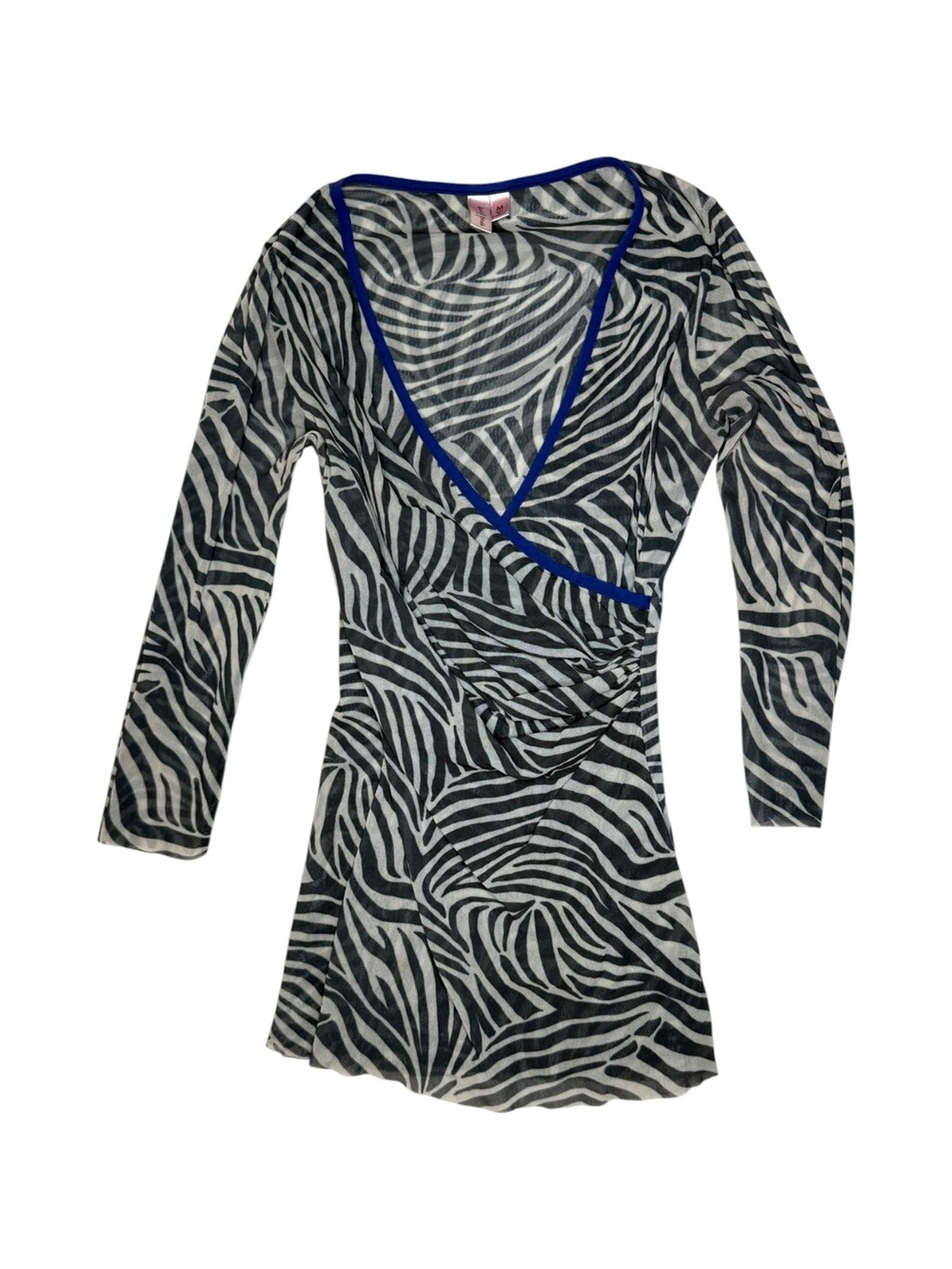 Y2K Sweet Pea Zebra Black White Mesh Wrap Top Medium